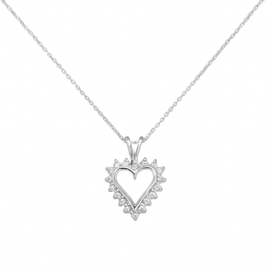 10K White Gold Chain with Heart Diamond Pendant 18" TDW: 0.12 SI G – H