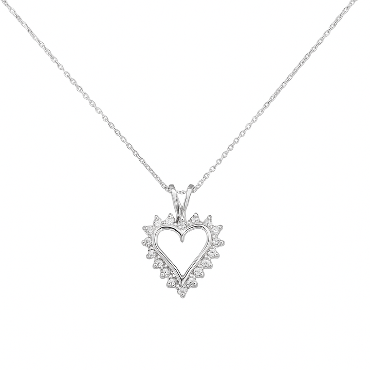 10K White Gold Chain with Heart Diamond Pendant 18" TDW: 0.12 SI G – H