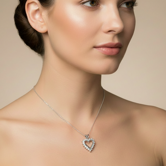 10K White Gold Chain with Heart Diamond Pendant 18" TDW: 0.12 SI G – H