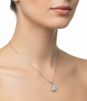 White Gold Chain and  Round Cluster Diamond Pendant 14k 16'' TDW:0.32 FG VS2