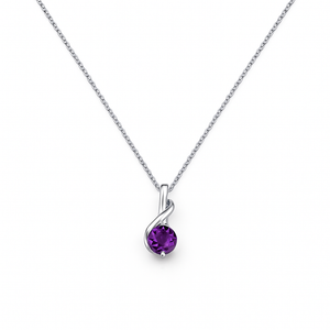 White Gold Necklace with one beautiful Amethyst on setting, 14k