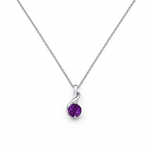 White Gold Necklace with one beautiful Amethyst on setting, 14k