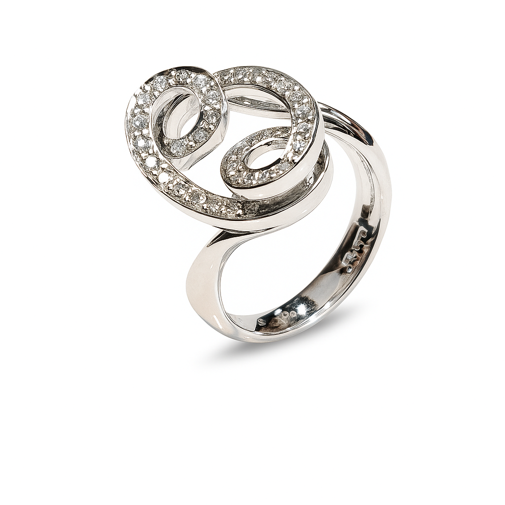 18K White Gold Diamonds Wave Shape Cocktail Ring TDW:0.88ct