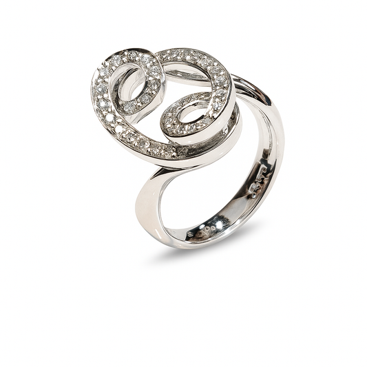 18K White Gold Diamonds Wave Shape Cocktail Ring TDW:0.88ct