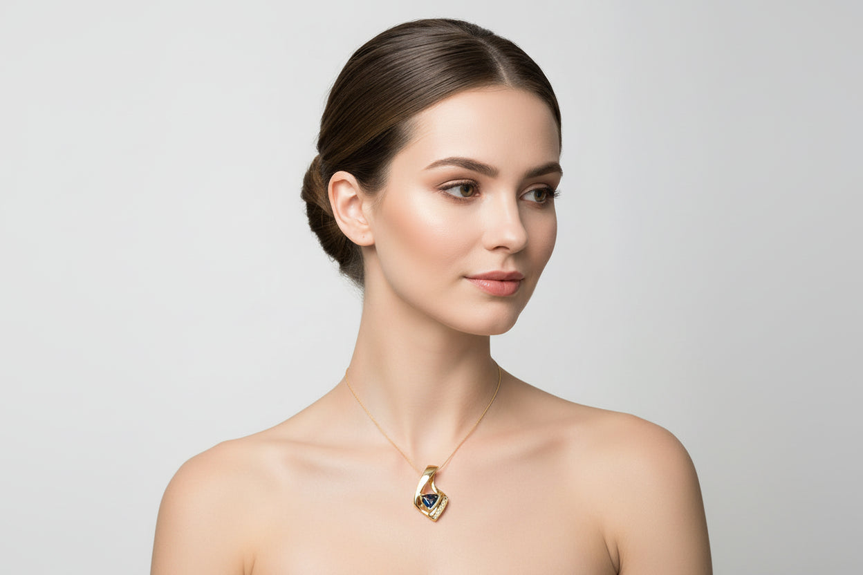 Yellow Gold Trillion Cut Mystic Topaz with Diamond Pendant, 14k, T:0.4ct, TDW:0.09ct