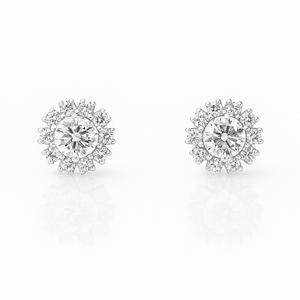 White Gold Cluster Design Diamond Stud Earrings, 18k, TDW:0.5ct, SI J, 1.53gr