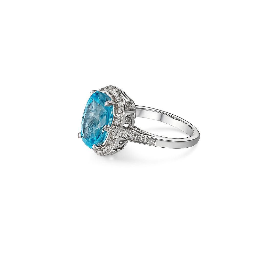 White Gold Blue Topaz and Diamond Ring. 18k , Topaz:  3.4ct, TDW:  0.22ct