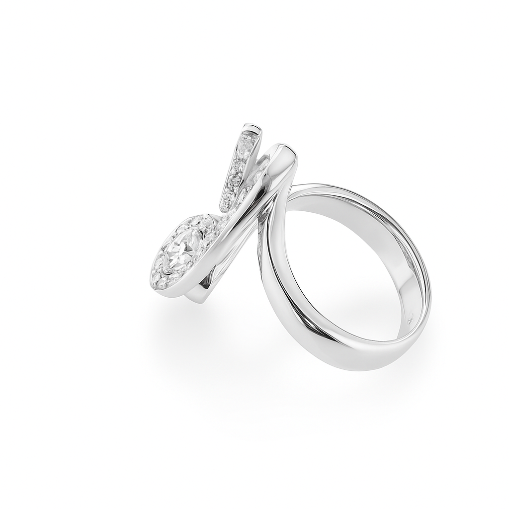 18K White Gold Diamonds Wave Shape Cocktail Ring TDW:0.88ct