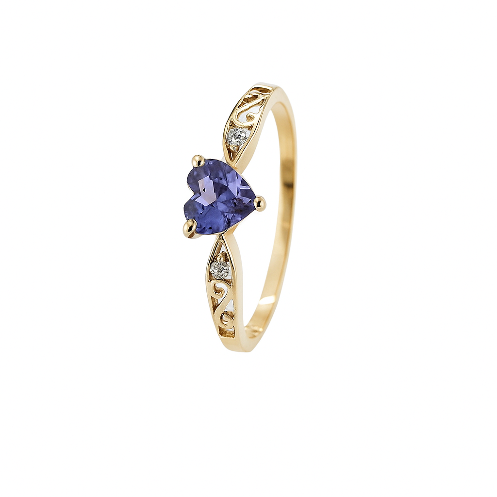 Yellow Gold Heart Shaped Tanzanite with Diamond Ring, 10k,T:0.34ct, TDW:0.02ct