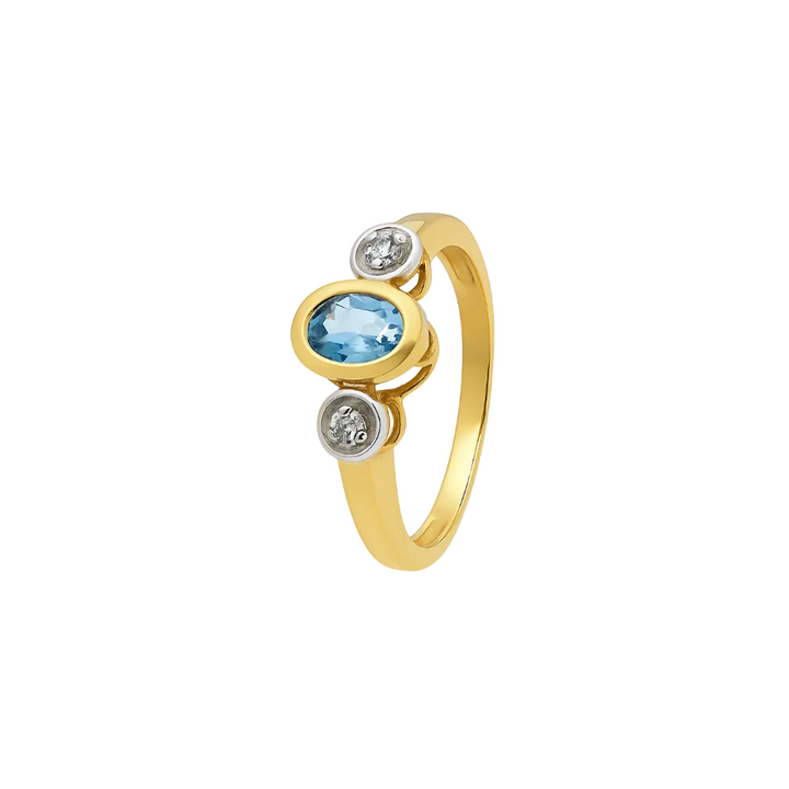 10K Two-Tone Gold Oval Blue Topaz and Diamond Ring