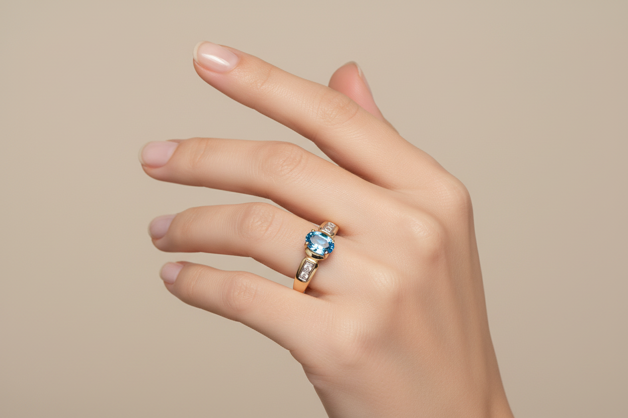 Yellow Gold Oval Shaped Topaz with Diamond Ring, 10k,T:0.38ct, TDW:0.04ct