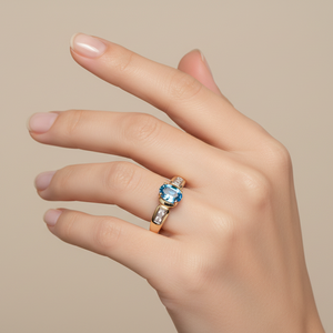 10K Yellow Gold Oval Topaz with Diamonds Ring