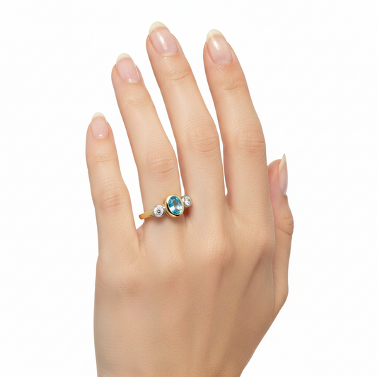 10K Two-Tone Gold Oval Blue Topaz and Diamond Ring