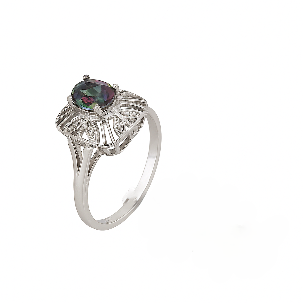 White Gold Enchanted Mystic Topaz Filigree Ring, 10k