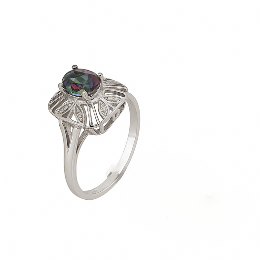 10K White Gold Enchanted Mystic Topaz Filigree Ring