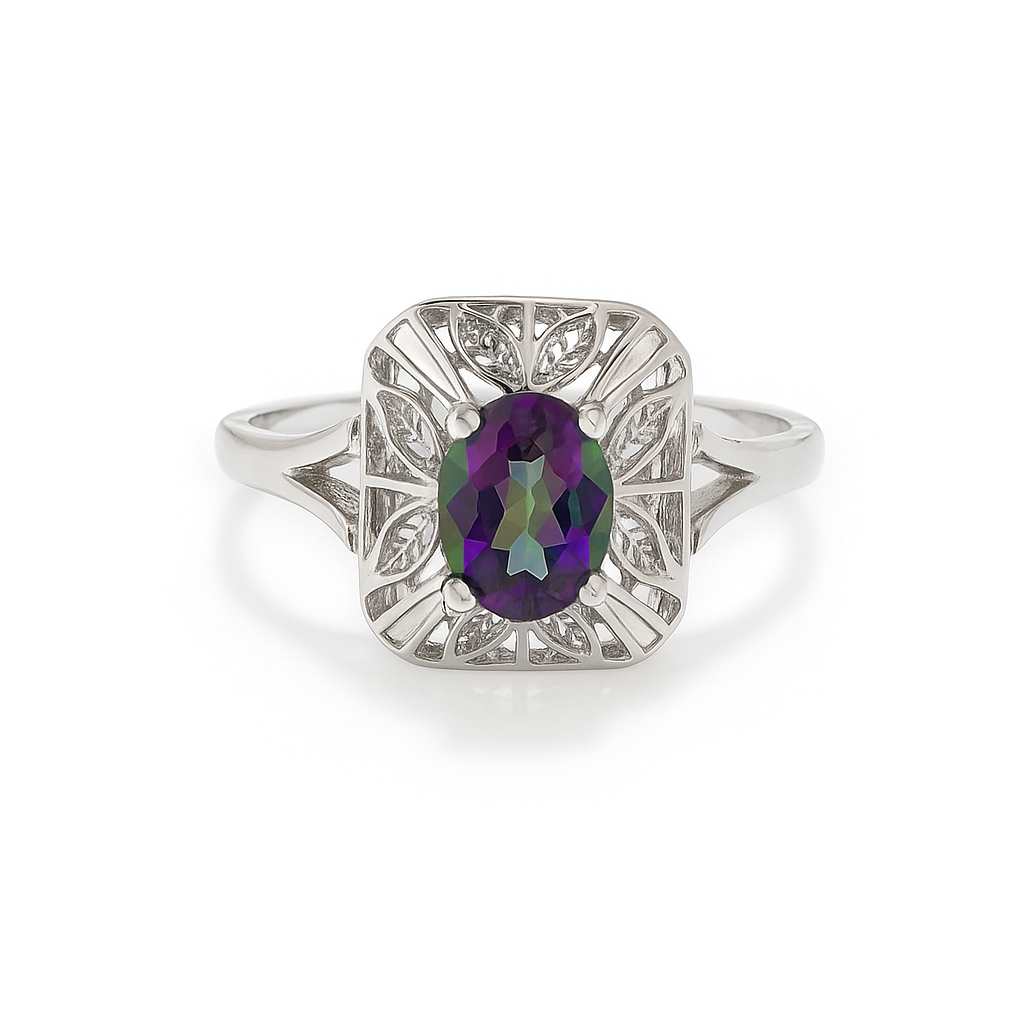 White Gold Enchanted Mystic Topaz Filigree Ring, 10k