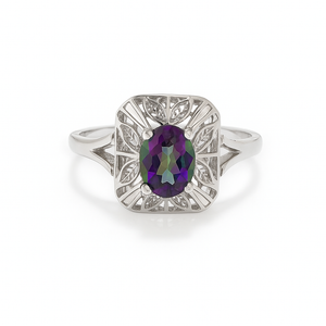 White Gold Enchanted Mystic Topaz Filigree Ring, 10k