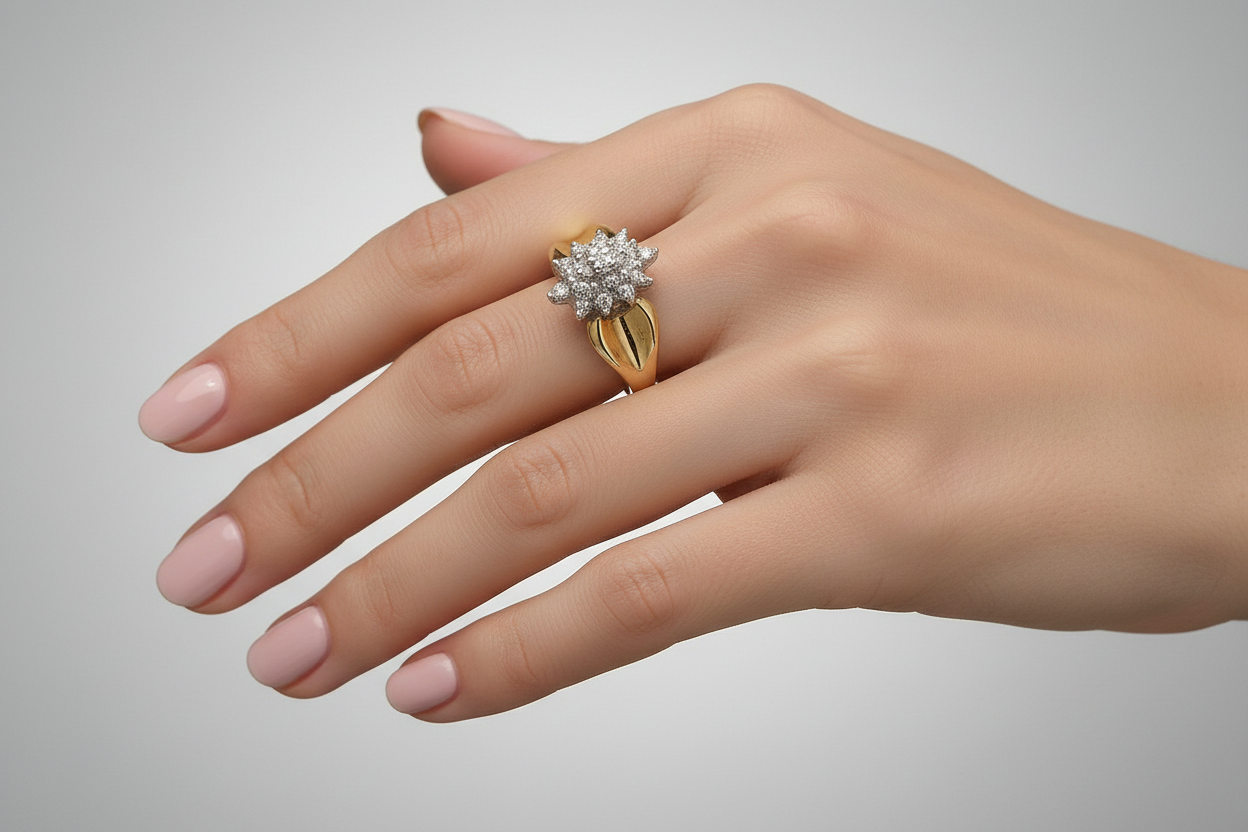 Yellow Gold Diamond Clusters Ring, 10k, TDW:0.03ct