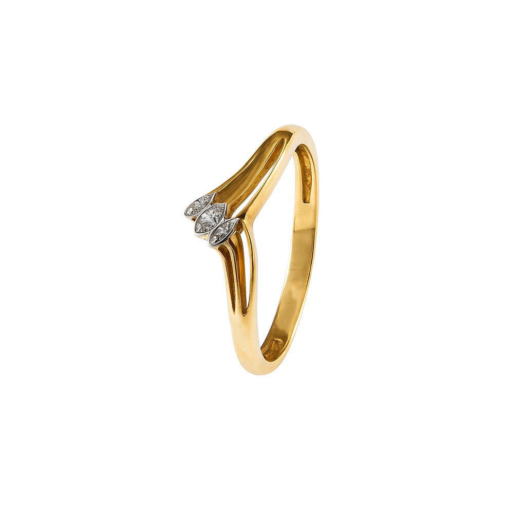 Yellow Gold Curve Shaped Diamond Ring, 10k, TDW:0.01ct