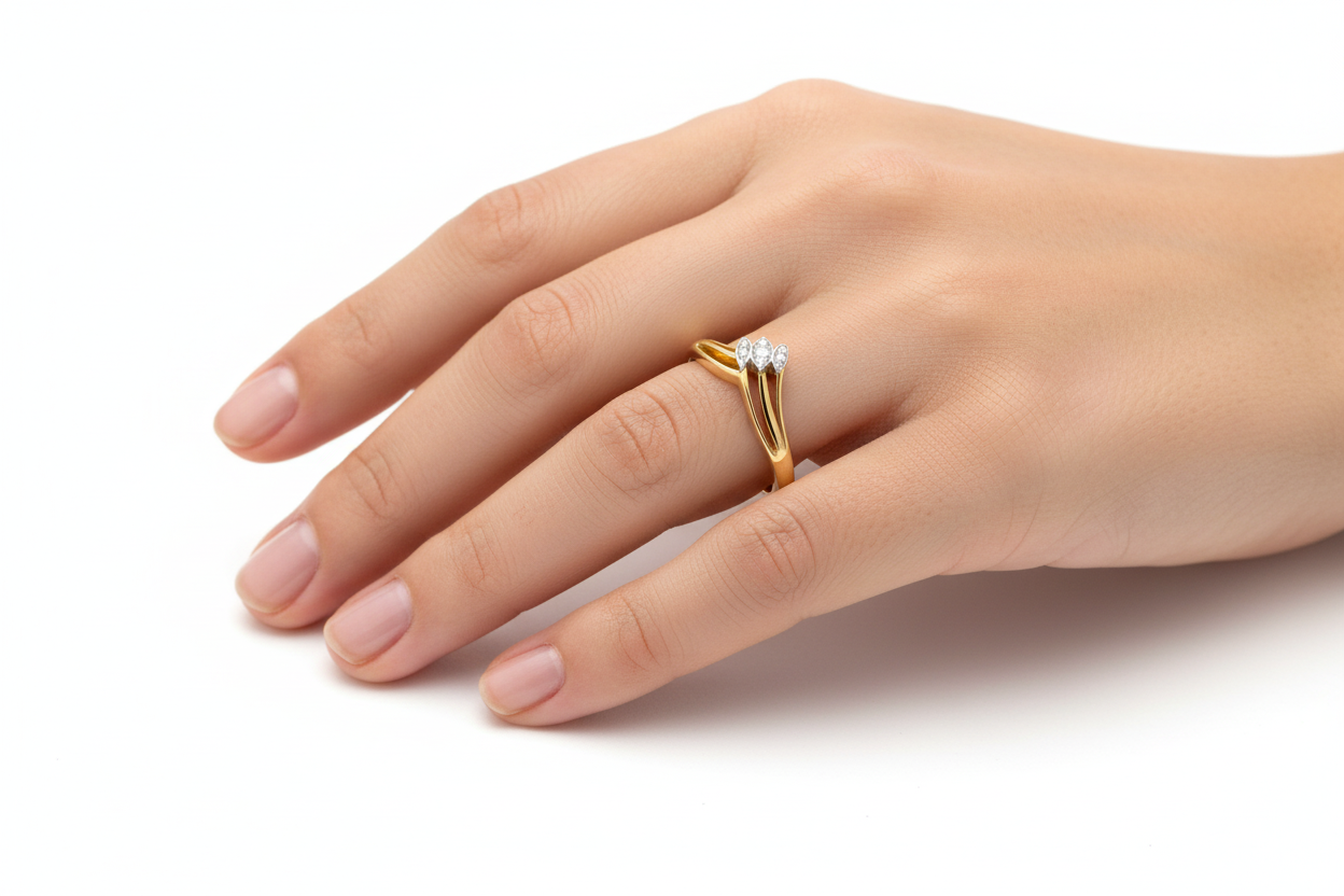 Yellow Gold Curve Shaped Diamond Ring, 10k, TDW:0.01ct