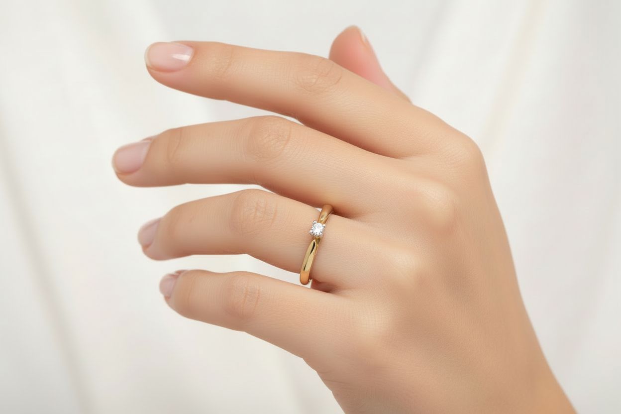 Yellow Gold Diamond Solitaire Ring, 10k, TDW:0.04ct