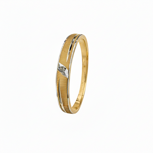 10K Yellow Gold Two-Tone Textured Diamond Band Ring