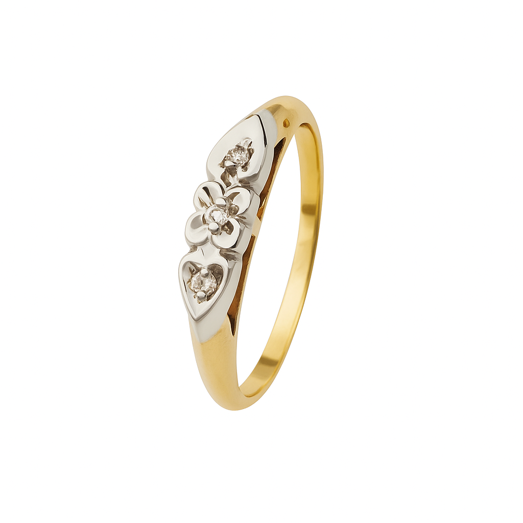 Yellow Gold Two-Tone Floral Shaped with Diamond Ring, 10k, TDW:0.03ct