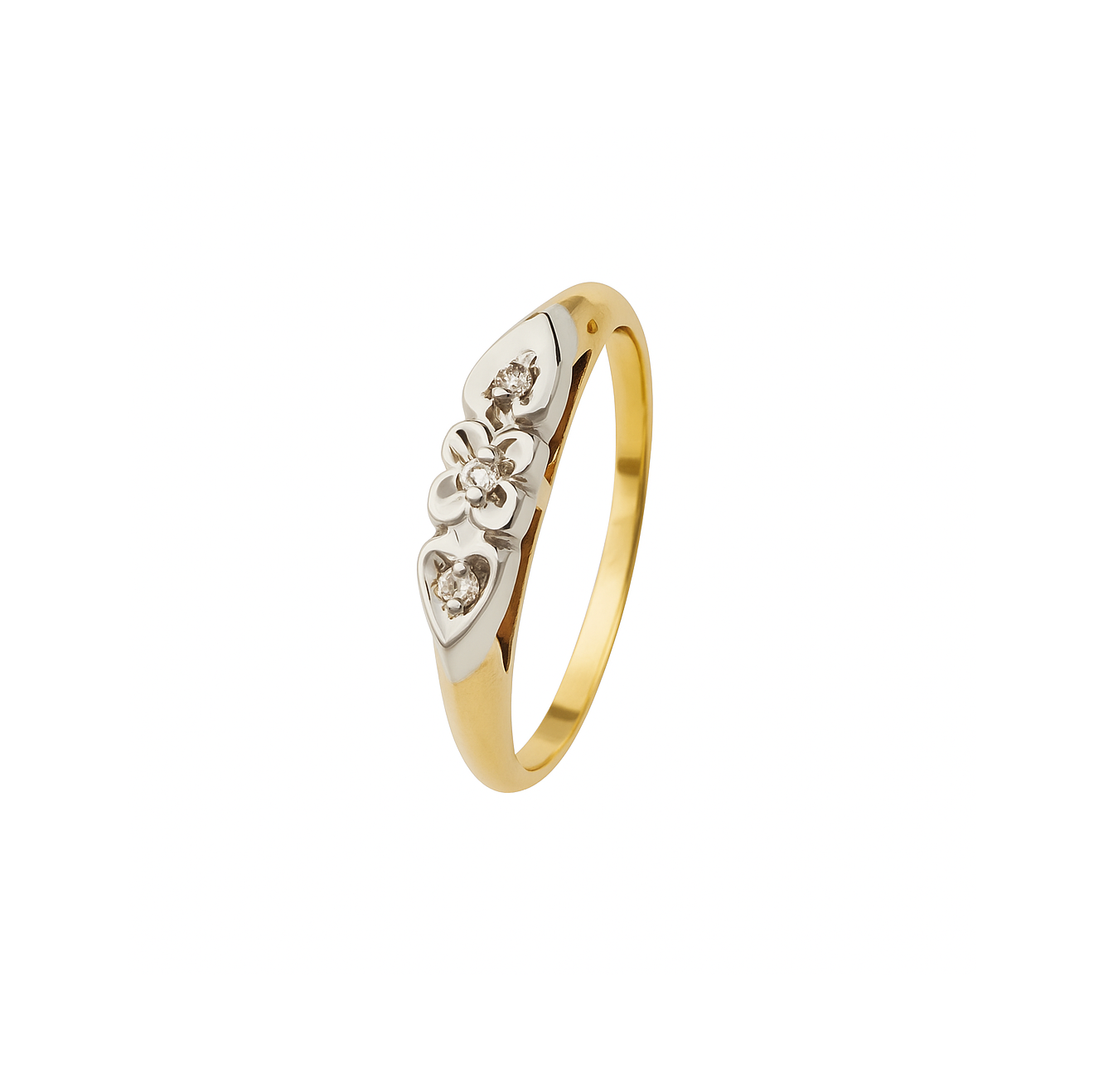 Yellow Gold Two-Tone Floral Shaped with Diamond Ring, 10k, TDW:0.03ct