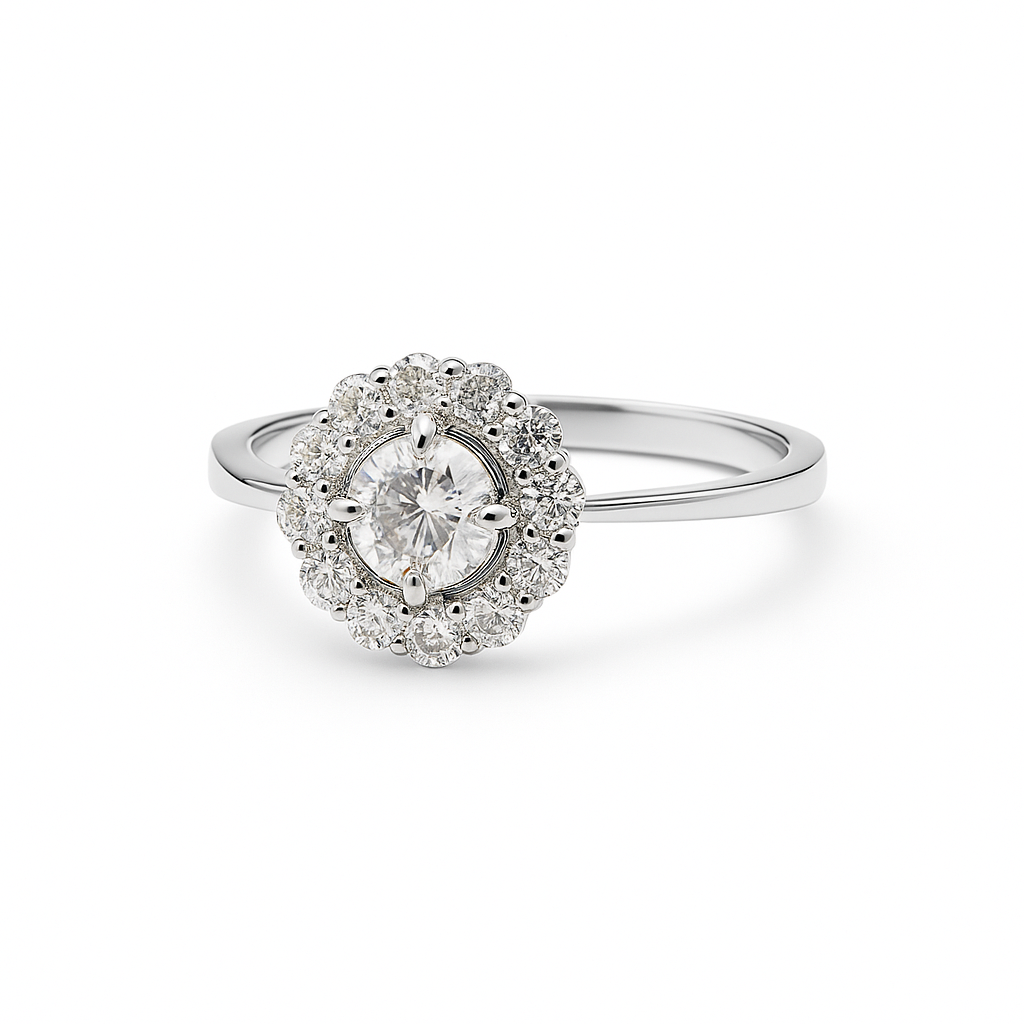 18K White Gold Diamond Floral Shaped Diamond Cluster Ring