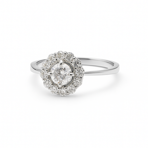 18K White Gold Diamond Floral Shaped Diamond Cluster Ring