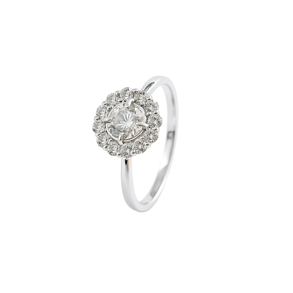 White Gold Diamond Floral Shaped Diamond Cluster Ring, 18k, TDW:0.8ct, SI, J