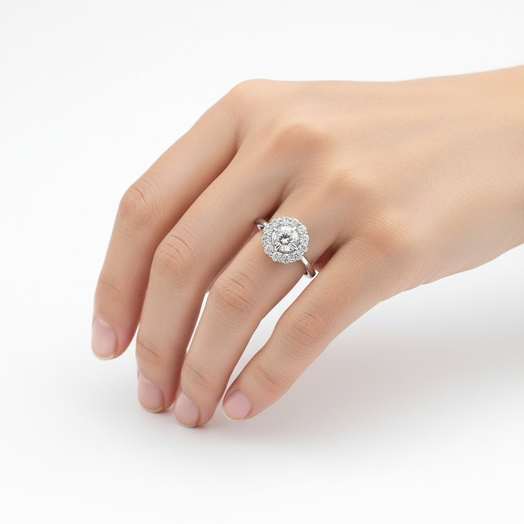 White Gold Diamond Floral Shaped Diamond Cluster Ring, 18k, TDW:0.8ct, SI, J