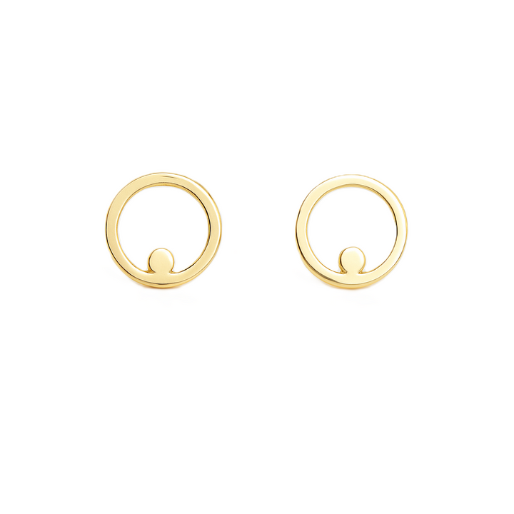 18K Yellow Gold Circle Stud Earrings
