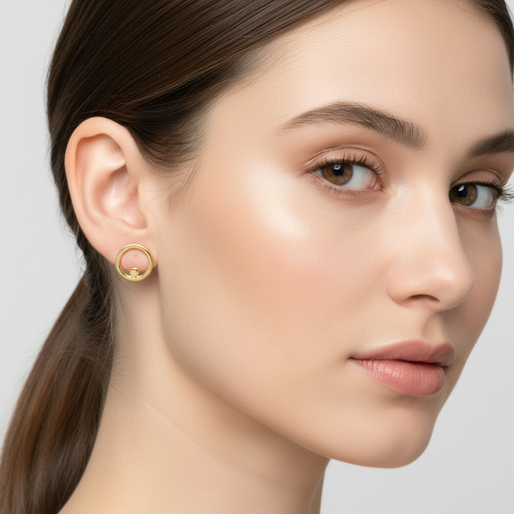 Yellow Gold Circle Stud Earrings, 18k, 2.38gr