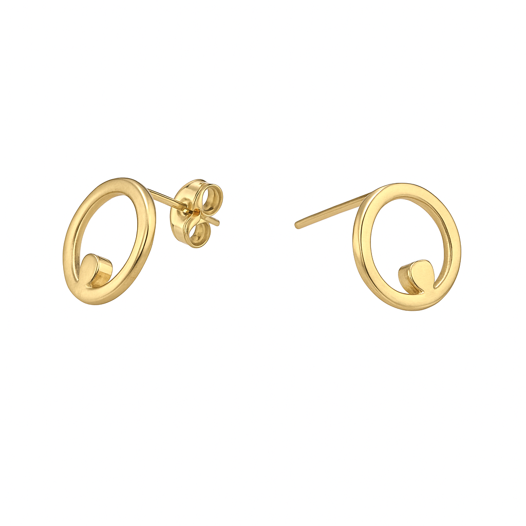 Yellow Gold Circle Stud Earrings, 18k, 2.38gr