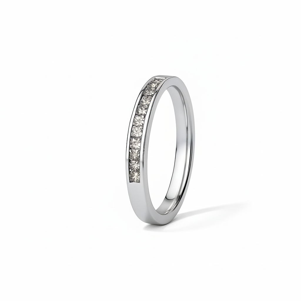 14K White Gold Princess Cut Channel Setting Diamond Band Ring