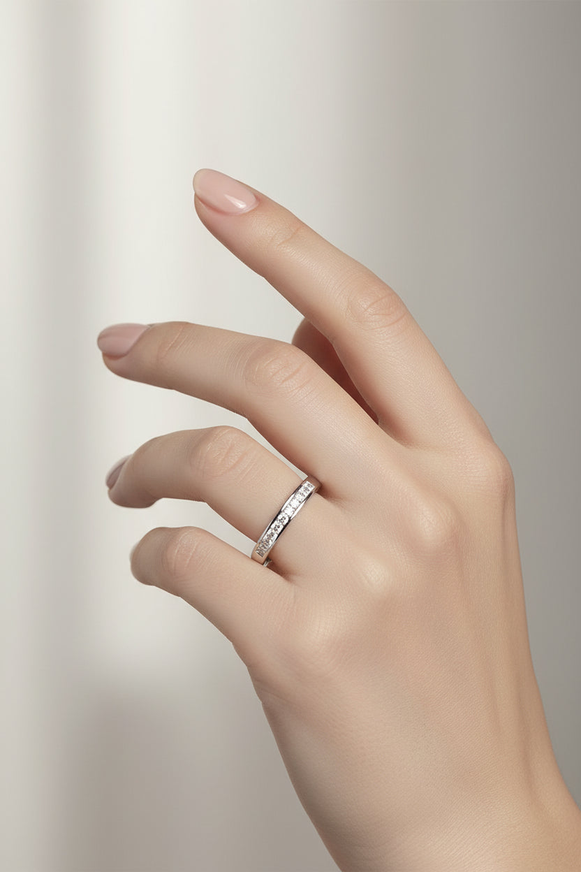 White Gold Princess Cut Channel Setting Diamond Band, 14k, TDW:0.25ct, SI, I