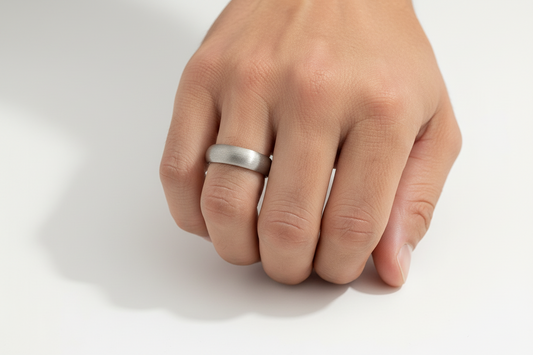 18K White Gold Simple Band Half – dom Surface Matte Finish 4.9 gr