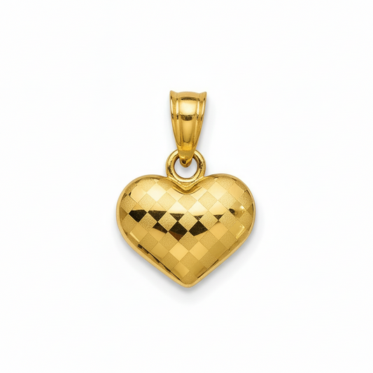 Three Tones Gold Textured Heart Pendant, 18k, 1.5gr