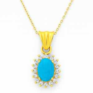 Yellow Gold Persian Turquoise Oval Pendant with CZ 18k, 4.5gr, T:2.5ct