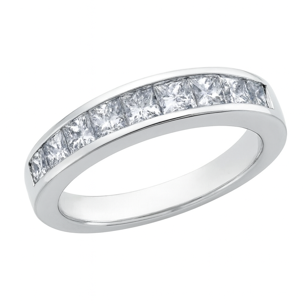 14K White Gold Princess Cut Channel Setting Band. TDW: 0.54ct VS FG