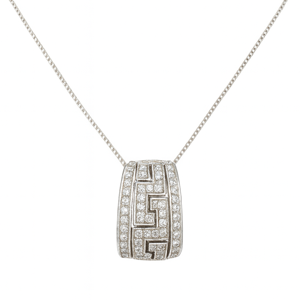 14K White Gold Pave Diamond Greek Key Pendant TDW: 0.32ct S1 GH
