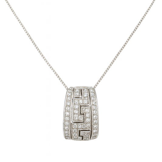 White Gold Pave Diamond Greek Key Pendant 14k, TDW: 0.32ct S1 GH