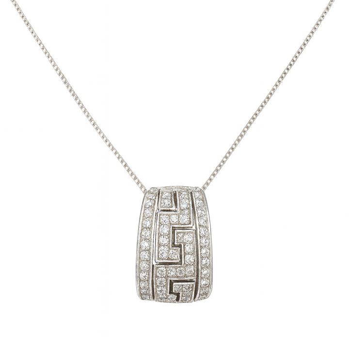 14K White Gold Pave Diamond Greek Key Pendant TDW: 0.32ct S1 GH