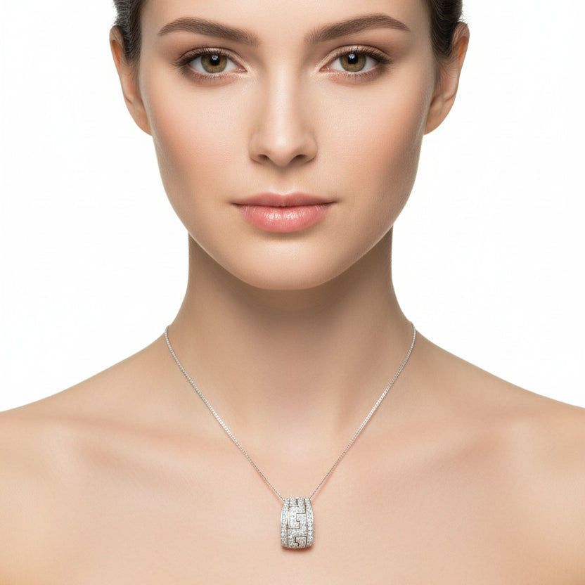 14K White Gold Pave Diamond Greek Key Pendant TDW: 0.32ct S1 GH