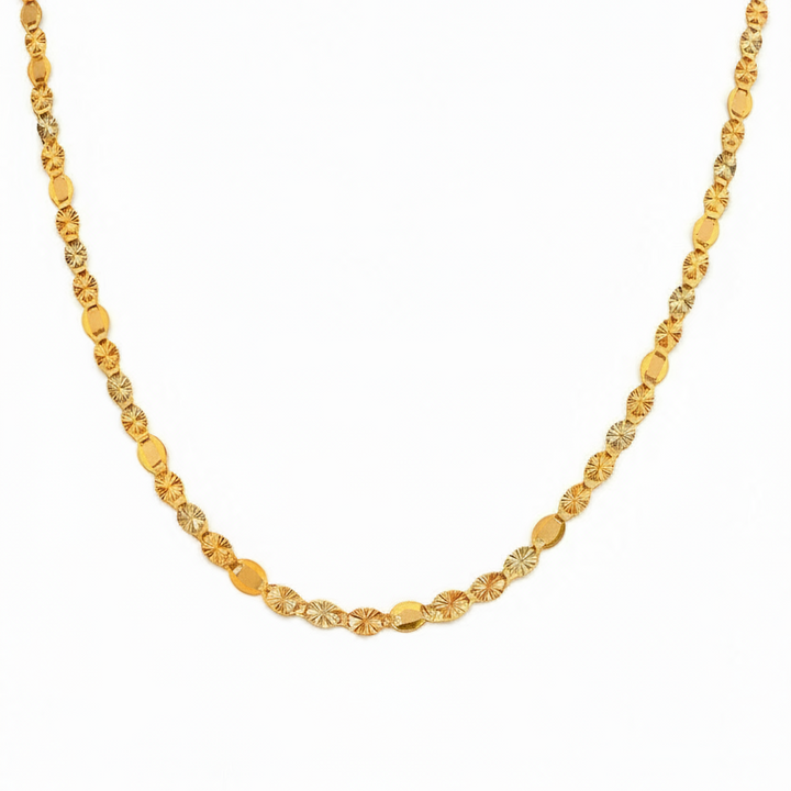 14K Three Tone Gold Fancy Disk Chain 20"