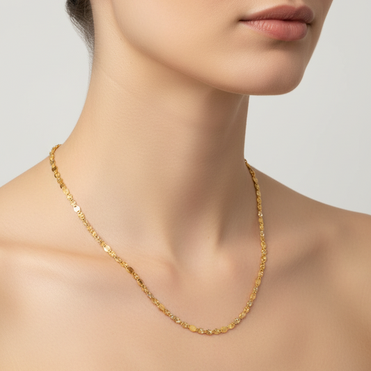 Three Tone Gold Fancy Disk Chain, 14k, 20 inches
