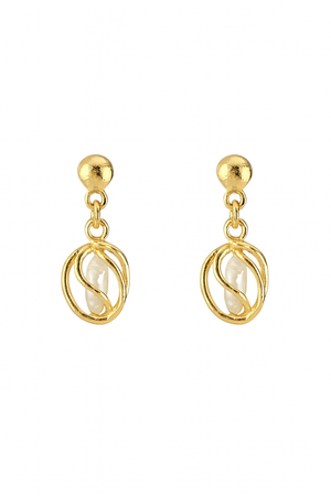 Yellow Gold Dangling Pearl Earrings. 14k