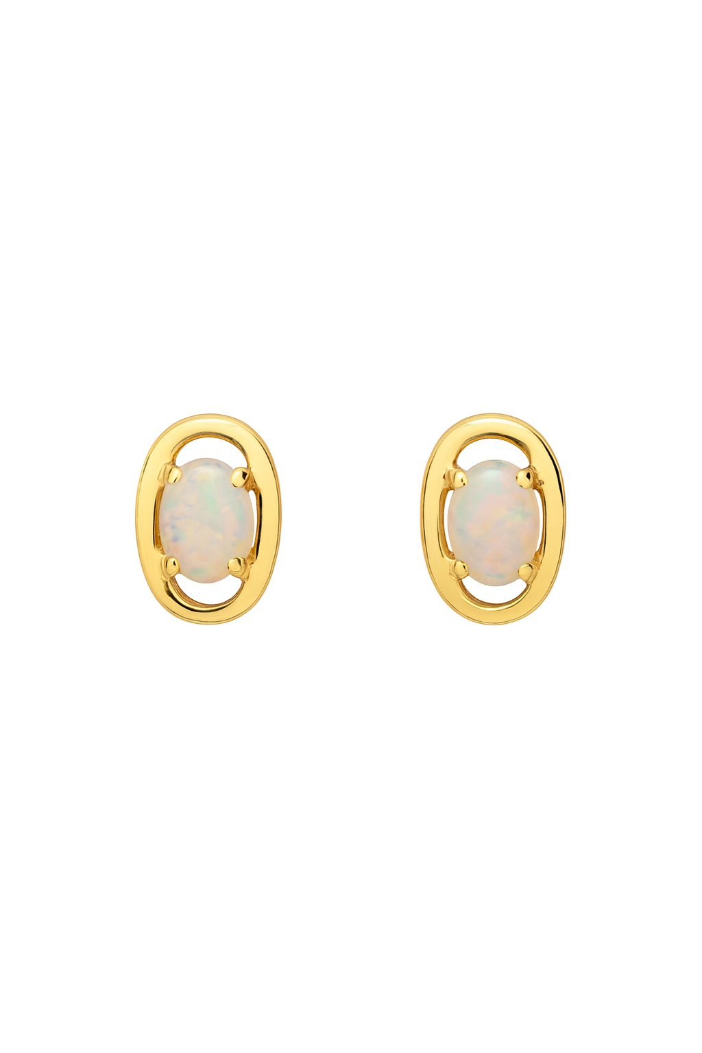 Yellow Gold Oval Opal Earrings. 10k