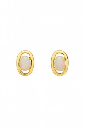 Yellow Gold Oval Opal Earrings. 10k